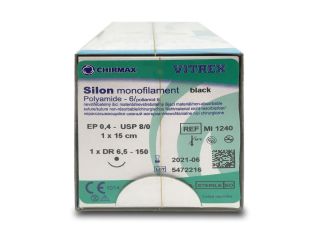 Silon black monof. USP 8/0 15cm, DR6,5mm/150µm 