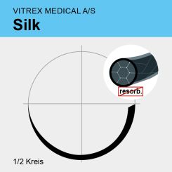 Silk black braid. USP 5/0 45cm, HR10 