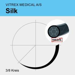 Silk black braid. USP 5/0 45cm, DR12 