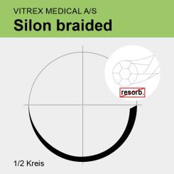 Silon white braid. USP 3/0 75cm, HR18 