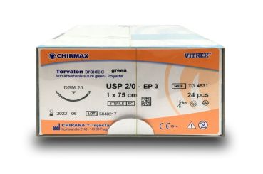 Tervalon green braid. USP 2/0 75cm, DSM25 