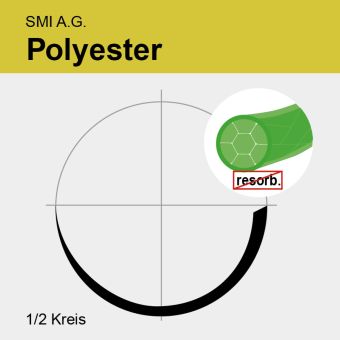 Polyester grün gefl. USP 2/0 90cm, 2xHRT17 