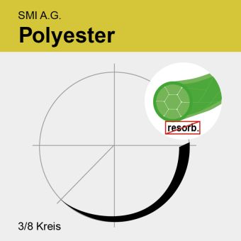 Polyester grün gefl. USP 3/0 75cm, DS19 schw. Nadel 