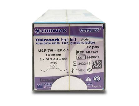Chirasorb viol. braid. USP 7/0 30cm, 2xDLZ6,4mm/200µm 