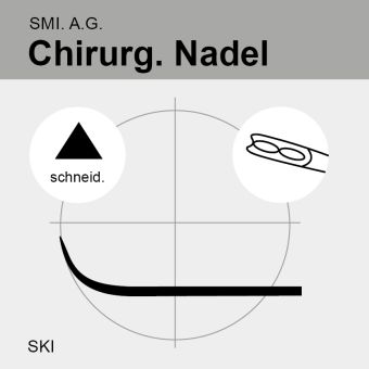 Chir. Nadel halbgebogen (SKI) schneidend 22mm N°14, Federöhr 