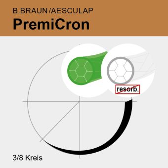 PremiCron grün/weiß gefl. Pledgets USP 2/0 8x90cm, 2xDRC18 