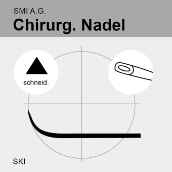 Chir. Nadel halbgebogen (SKI) schneidend 65mm N°3, Öhr 